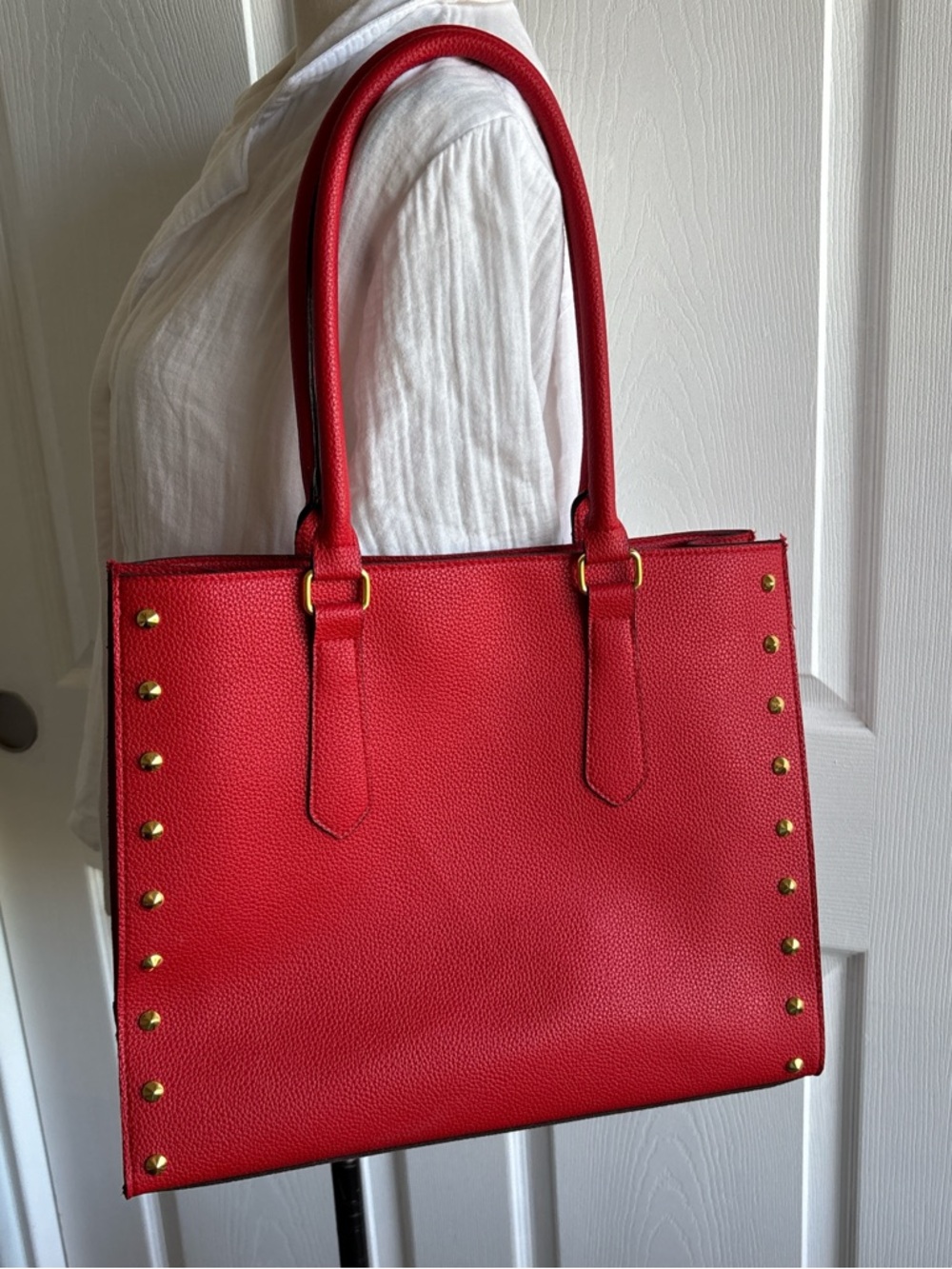 Elizabeth Arden Red Tote with Gold Stud Accents